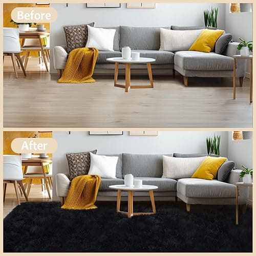 Mugorn 8x10 Area Rugs for Living Room, Large Fluffy Black Rugs for Bedroom, Soft Carpet Shag Kids Room Rug, Non-Slip Fuzzy Rugs Indoor (8ft x 10ft, Black) thumbnail 7