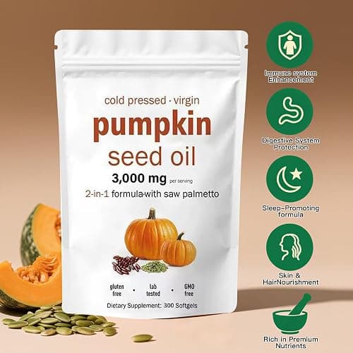 AOLBSPD Pumpkin Seed Oil Capsules with Saw Palmetto – 300 Softgels | Cold Pressed, Pure Virgin Oil | Supports Hair, Urinary, Bladder & Prostate Health | Non-GMO thumbnail 3