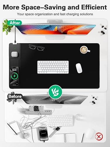 Mouse Pad, Office Desk Mat, Large Gaming Mousepad with Superior Micro-Weave Cloth, XXL Desk Pad with Stitched Edges, Non-Slip Writing Pad for Gamer, Laptop, Work & Home (Black with 20W PD Charger) thumbnail 4