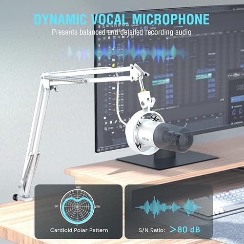 FIFINE Dynamic Microphone with Boom Arm, Studio Vocal XLR Microphone, Podcast USB Mic Kit for PC with Mute Button, Volume Knob, Headphone Jack, for Streaming Recording-AmpliTank K688CT White thumbnail 3