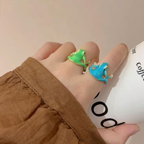 ULLKEL 2 Pcs Cute Frog Rings for Women Adjustable Open Band Green Animal Finger Accessories Whimsical Jewelry for Best Friend Birthday Daily Wear thumbnail 5