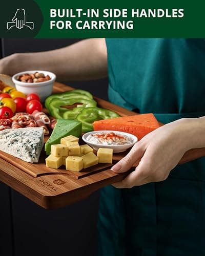 ROYAL CRAFT WOOD Wooden Cutting Boards for Kitchen Meal Prep & Serving - Bamboo Wood Serving Board Set with Deep Juice Groove Side Handles - Charcuterie & Chopping Butcher Block for Meat (3 Pcs) thumbnail 8