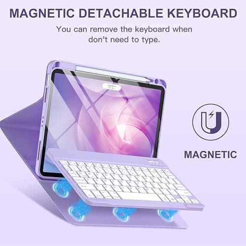 Harvopu Keyboard Case Compatible with iPad Air 11-inch/Air 5th 4th Generation Case with Keyboard-Backlit Detachable, Folio Cover with Pencil Holder for Air 11" M3/M2 (2025/2024), Air 5/Air 4 (Purple) thumbnail 4