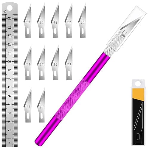 DIYSELF 1 Pcs Craft Knife Hobby Knife with 11 Pcs Stainless Steel Blade Kit, 1pcs Steel 15CM Ruler for Art, Scrapbooking, Stencil (Purple) - Image 1
