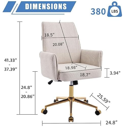 YITAI Stripes Velvet 360°Swivel Desk Chair, Modern Height Adjustable Home Office Armchair with Gold Base and Wheels for Vanity, Comfy Computer Chair for Study Living Room Bedroom（Beige） thumbnail 2