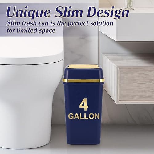 WSBArt Bathroom Trash Can with Lid 4 Gallon Trash Can with Swing Lid Navy Blue Small Garbage Can Bathroom Garbage Can with 300 Counts Trash Bags for Kitchen Bedroom Office thumbnail 6