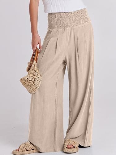 ANRABESS Women Linen Palazzo Pants Summer Boho Wide Leg High Waist Casual Lounge Pant 2026 Beach Travel Vacation Outfits thumbnail 2