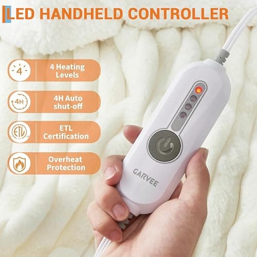 GarveeHome Electric Blanket Heated Throw, Heated Blanket Cozy Faux Rabbit Fur with 4 Heating Levels & 4 Hours Auto Off, Over-Heat Protection, Machine Washable, ETL Certification, Beige White 50"x60" thumbnail 3