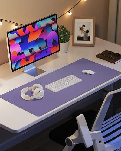 Leather Desk Pad Protector, Purple Desk pad, Office Desk Mat, Non-Slip PU Leather Desk Blotter, Laptop Desk Pad, Waterproof Desk Writing Pad for Office and Home (Light Purple, 31.5" x 15.7") thumbnail 2