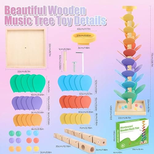 Wooden Marble Run Music Tree Montessori Toys for Kids 3+ Years Old Marble Ball Run Learning Game Wood Color Sorting Toys for 4-8 Boys and Girls Birthday thumbnail 2