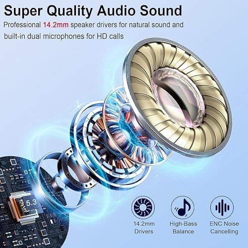 Wireless Earbuds, Bluetooth Headphones V5.4 Stereo Bass Ear Buds with ENC Noise Cancelling Mics,30H Bluetooth Earbuds with LED Display Charging Case, IP7 Waterproof Earphones for Android iOS【Mini】 thumbnail 2