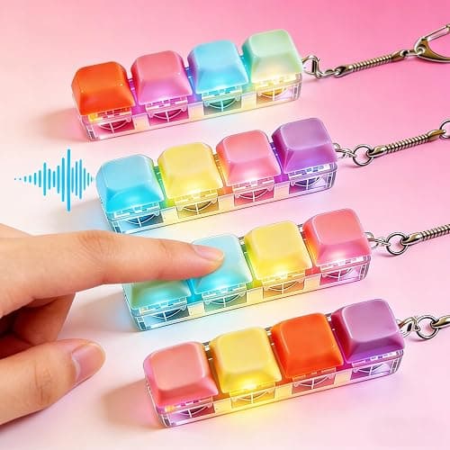 4 Packs Fidget Keyboard Keychain Toy, Keyboard with LED Lights Clicker Fidget Stress Relief Keyboard, Fidget Clicker Gifts for Kids Easter Christmas (Macaron) thumbnail 5