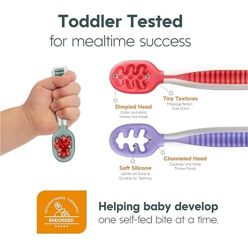 NumNum Baby Spoons Set, Baby Essentials Pre-Spoon GOOtensils for 6+ Months, First Stage Self-Feeding Spoons for Baby Led Weaning (BLW), Silicone Toddler Utensils, BPA-Free, 6 Pack Rainbow thumbnail 7
