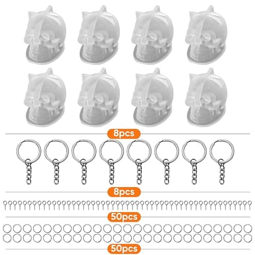 Resin Skull Molds, 8 PCS Flexible Clear Silicone Molds with Key Ring Accessory, 3D Skull Head Molds for Candle Making, Home Decor & Halloween Decoration thumbnail 5