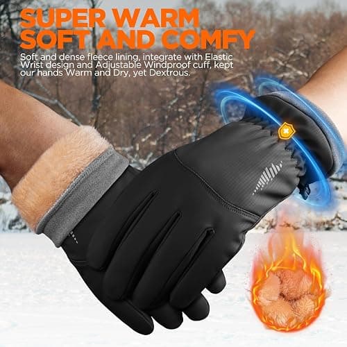 rivmount Winter Waterproof Ski Snow Warm Gloves Women Men, Cold Weather Thermal with Touchscreen Fingers, for Running Driving Cycling Hiking Biking - Black - Medium thumbnail 2