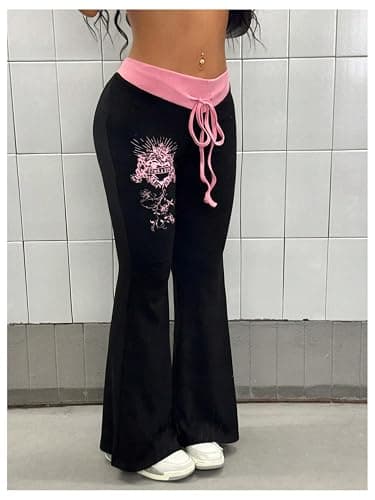 SOLY HUX Women's Goth Flare Pants Grunge Pants Flare Leggings Bootcut Bell Bottoms Emo Scene Y2k Clothes thumbnail 3