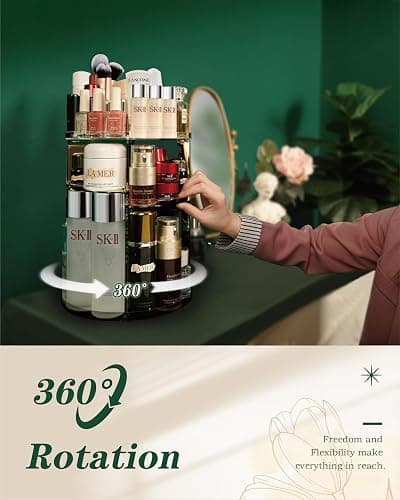 HOOMOOZ Make Up Kosmtik Organizer, 360° Drehbar Skincare Organizer, Multifunktion Schmink Aufbewahrung, Verstellbare Aufbewahrungsbox Desktop für Dresser Schlafzimmer Badezimmer, Transparent thumbnail 4