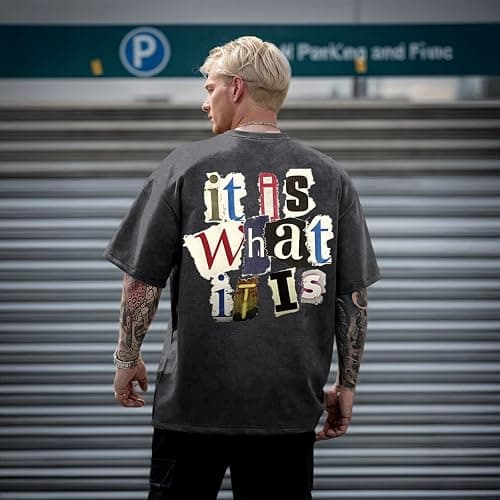 Zoemghc Men's Graphic Tees Funny Letter Print Vintage Oversize T Shirts Acid Wash Shirt Streetwear Rapper Casual Tee Top thumbnail 2