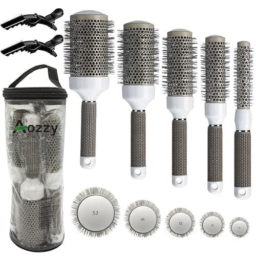 Round Brush Set for Blow Drying Curling, Professional Ceramic Ion Thermal Barrel Brush Leaves Hair Shiny Heat Styling Brush 5 Different Sizes Works Very Well with The Blow Dryer - Image 1
