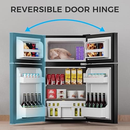 COWSAR 3.2 Cu.Ft Fridge with Freezer, Double Door Compact Fridge for Bedroom, Adjustable Thermostat, Energy-efficient Low Noise Small Refrigerator For Dorm, Office, Bar, RV, Bedroom,Commercial thumbnail 7
