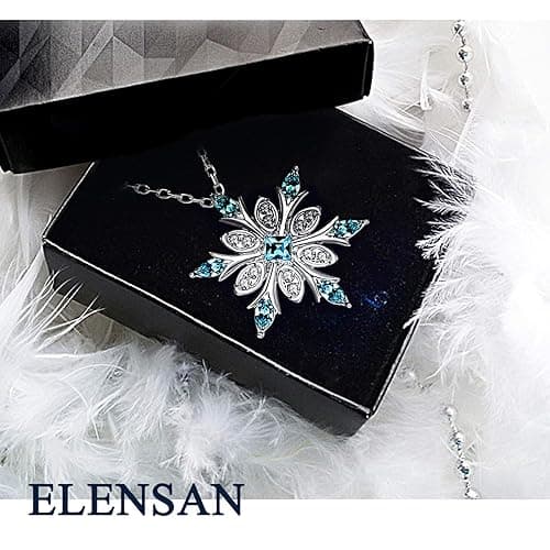 Elensan Women's 925 Sterling Silver Blue Crystals Snowflake Pendant Fashion Necklace Collarbone Chain thumbnail 4
