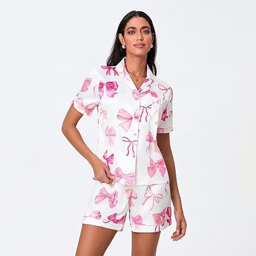 Yiulangde Cowboys Boot Pajamas for Women Y2k 2 Piece Heart Bow Preppy Pjs Coquette Short Sleeve Shirts Matching Pj Shorts Set thumbnail 4