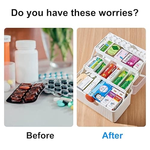 MC MEICHUANG Plastic Family First Box Aid, 3 Layers Portable Medicine Storage Container, Empty Emergency Medical Organizer with Handle for Family, Office and Travel (White-Orange-Clear) - White-Orange-Clear thumbnail 7