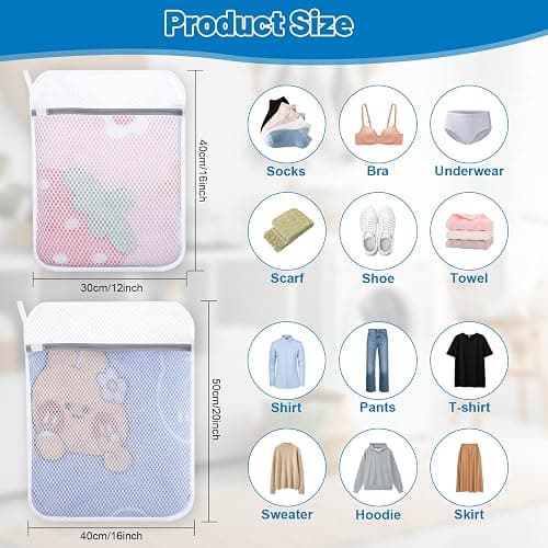 Dntorx 4 PCS Durable Honeycomb Mesh Laundry Bags for Delicates with Zipper, 12" x 16"+16" x 20" Reusable Laundry Bag Mesh Wash Bags for Washing Machine for Clothes, Shoes, Socks, Bra (2M + 2L, White) thumbnail 2