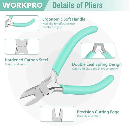 WORKPRO Jewelry Pliers Set, 3 Pack Jewelry Making Tool Kit Includes Mini Needle Nose Plier/Chain Nose Plier, Round Nose Plier and Wire Cutter for Jewelry Repair, DIY Crafts, Jewelry Making Supplies thumbnail 4
