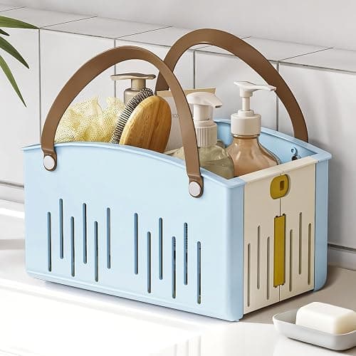 Delamu Portable Shower Basket Caddy with Double Handle Foldable Dry Wet Separation Design 11.0 × 7.1 × 6.5in, Travel, Camping, Gym, College Bathroom Tote, Blue, Ideal Christmas Gifts for Girls thumbnail 2