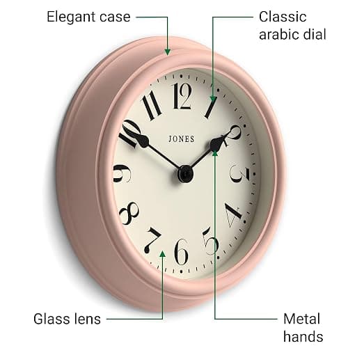 JONES CLOCKS® Frieze Wall Clock | Small Elegant Classic Round Clock | 23cm | Pink | Pretty Design Ideal for The Kitchen, Living Room, Bedroom, Large or Small Spaces thumbnail 6