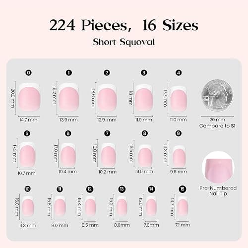 Beetles X Press Plus French Tip Nails - Camellia French | Pink Short Squoval Press On Nails | 16 Sizes 224 Pcs Natural Salon Quality Gel Nail Tips thumbnail 4