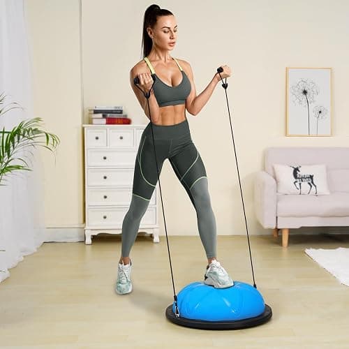 VEVOR Half Exercise Ball Trainer, 23/26 inch Balance Ball Trainer, 1500lbs Capacity Stability Ball, Yoga Ball with Resistance Bands & Foot Pump, Strength Fitness Ball for Home Gym Full Body Workout thumbnail 8