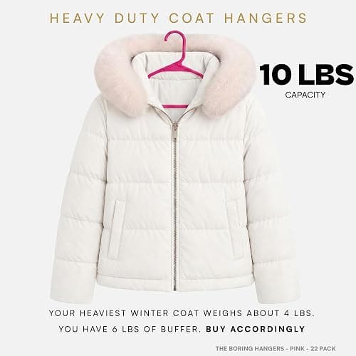 The Boring Hangers Pink Plastic Hangers 22 Pack - 10 lb Heavy Duty Pink Plastic Clothes Hanger Set - 0.20" Slim & Space Saving Girls Room Closet Organizer Coat Hangers, Dorm Room Essentials thumbnail 4