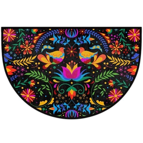 GISPOG Mexican Flowers Bird Half Round Door Mat,Indoor Entrance Rug, Semi Circular Area Rug, Kitchen Floor Mats Non Slip Absorbent Doormats,Laundry Room Rug 24"x 36" thumbnail 5