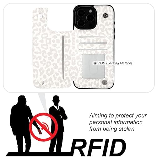 HAOPINSH for iPhone 16 Pro Max Case Wallet with Card Holder, White Leopard Cheetah Pattern Back Flip Folio PU Leather Kickstand Card Slots Case for Women Girls, Double Magnetic Clasp Shockproof 6.9" thumbnail 4