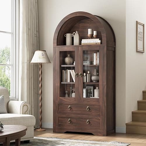 Jocoevol Kitchen Pantry Cabinet Arched Cabinet Bookshelf/Bookcase thumbnail 5