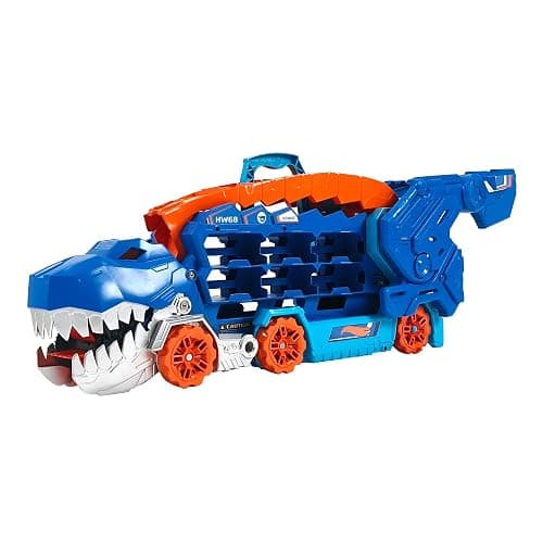 Hot Wheels City Toy Car Track Set, Ultimate T-Rex Transporter, Hauler Transforms into Stomping Dino with Race Track, from Netflix Series “Let’s Race” thumbnail 7