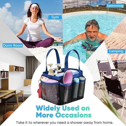 Haundry Mesh Shower Caddy Tote, Large College Dorm Bathroom Caddy Organizer with Hook and Handles, 8 Basket Pockets for Camp Swimming Travel Gym Beach thumbnail 7