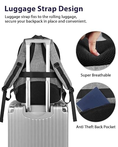 MATEIN 17 Inch Work Backpack for Men Women, Water Resistant Practical Travel Laptop Backpack with Trolley Sleeve, Casual College Daypack Laptop Compartment TSA Friendly, Grey Black thumbnail 3