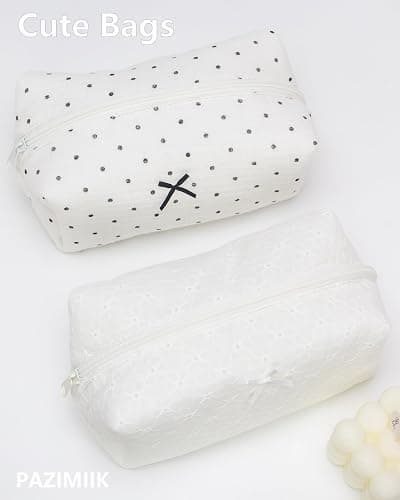 PAZIMIIK Cozy Makeup Bag Small Aesthetic Travel Zipper Cosmetic Pouch for Women Make Up Beauty Accessories Brushes,Embroidery Flower thumbnail 7