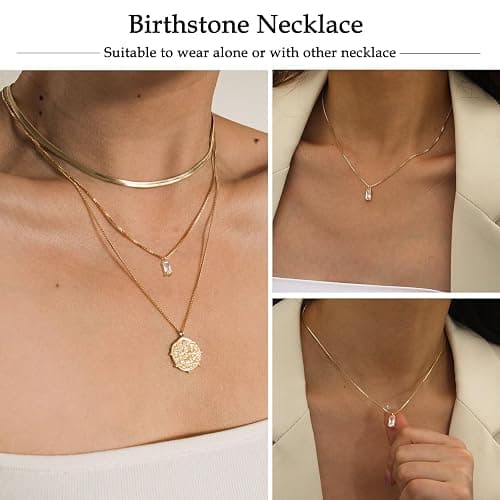 FUNEIA Diamond Necklaces for Women 14K Gold Plated Emerald Birthstone Necklace for Women Mothers Dainty Gold Necklace Blue Green Cubic Zirconia Pendant Necklace Birthday Gifts for Women Jewelry thumbnail 6