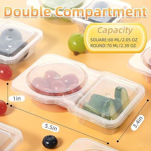 Hjdgklc 20 Pack Reusable Snack Containers with Lids, 2-Compartment Snack Containers with Lid, Perfect for Mini Sauce Boxes & Lunchable Snack Container for Kids Adults When Traveling or Going Out. (20) thumbnail 3