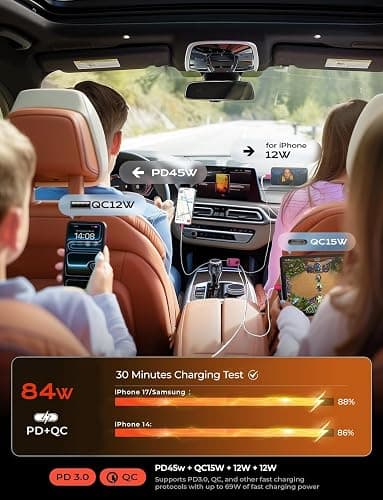 LISEN Retractable Car Charger, 84W Car Charger USB C Fast Charger Adapter, Car Accessories for Men Women, Gifts for Fathers Day for Men Dad Husband, for iPhone 17 16 15 14 13 12 Pro Max, Pink-White thumbnail 4