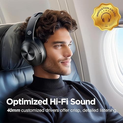 Upgrade Pro‑level Hybrid Active Noise Cancelling Headphones with HD Sound, Wireless Bluetooth Headphones Over The Ear Unequaled Comfort, Vivid Deep Bass, for Home Office Travel Birthday Gift, Black thumbnail 4