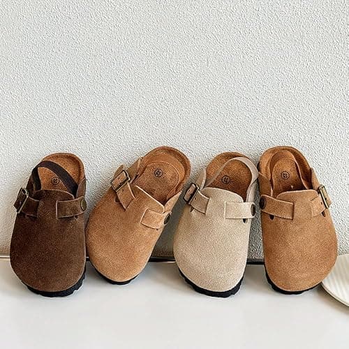Kids Suede Clogs Toddler Clogs Boys Girls Sandals Cork Adjustable Buckle Mules - 4-5 Toddler - Coffee thumbnail 6