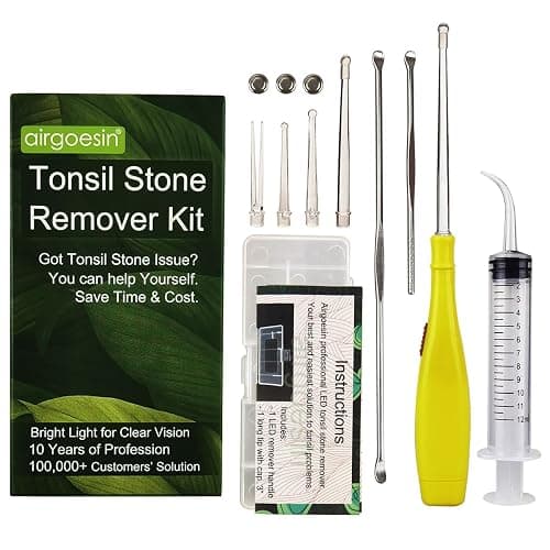 Tonsil Stone Remover Kit, Lighted, 5 Tips, Oral Irrigator for Bad Breath | 6.75" Tonsil stone removal kit with oral syringe & long tonsillolith pick, clean tonsil crypts for throat and oral care - Image 1