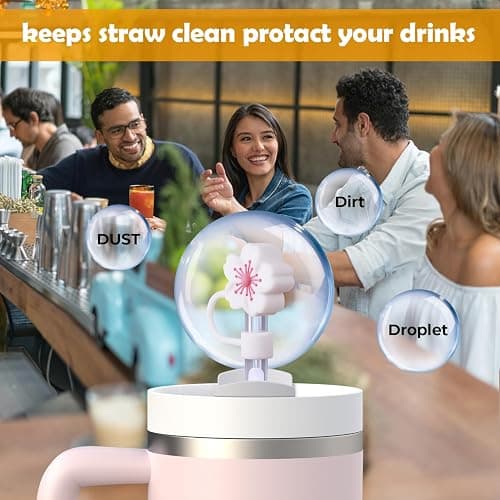 GLAMFIELDS Straw Covers Cap for Stanley Cup 30-40 oz, Toppers for Tumblers With Handle 10mm 0.4in Silicone Accessories, Dust-Proof Protectors, Cherry Blossom 5 Pack thumbnail 5