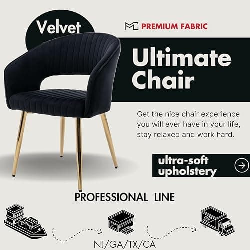Hyfirm Black Velvet Dining Chairs Set of 2, Modern Side Chairs with Hollow Back and Gold Legs, Upholstered Accent Kitchen Chairs for Living Room/Reception/Restaurant thumbnail 4