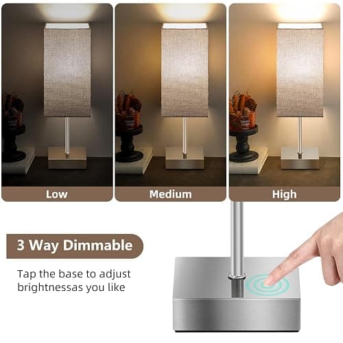 Aomeya Bedside Lamps Set of 2, Touch Lamps Bedside Table Lamp with 3-Way Dimmable, Small Table Lamps for Bedroom with Grey Fabric Shade(Bulb Included) thumbnail 3
